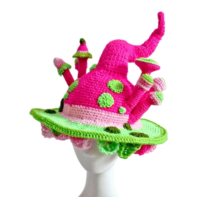 

Хелловінський в язаний капелюх феї з грибним декором Капелюх чарівника Чоловічий Жіночий Головний убір для вечірки Косплей Капелюх Фестивалі Вечірні аксесуари aldult червоний