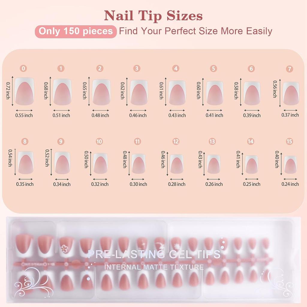 Milky Whit French Tip Press on Nails, 240Pcs French Press On Nail Short Square,Pre-Applied Primer & Top Coat,4 in 1 Gel Nail Tips Soak off Acrylic