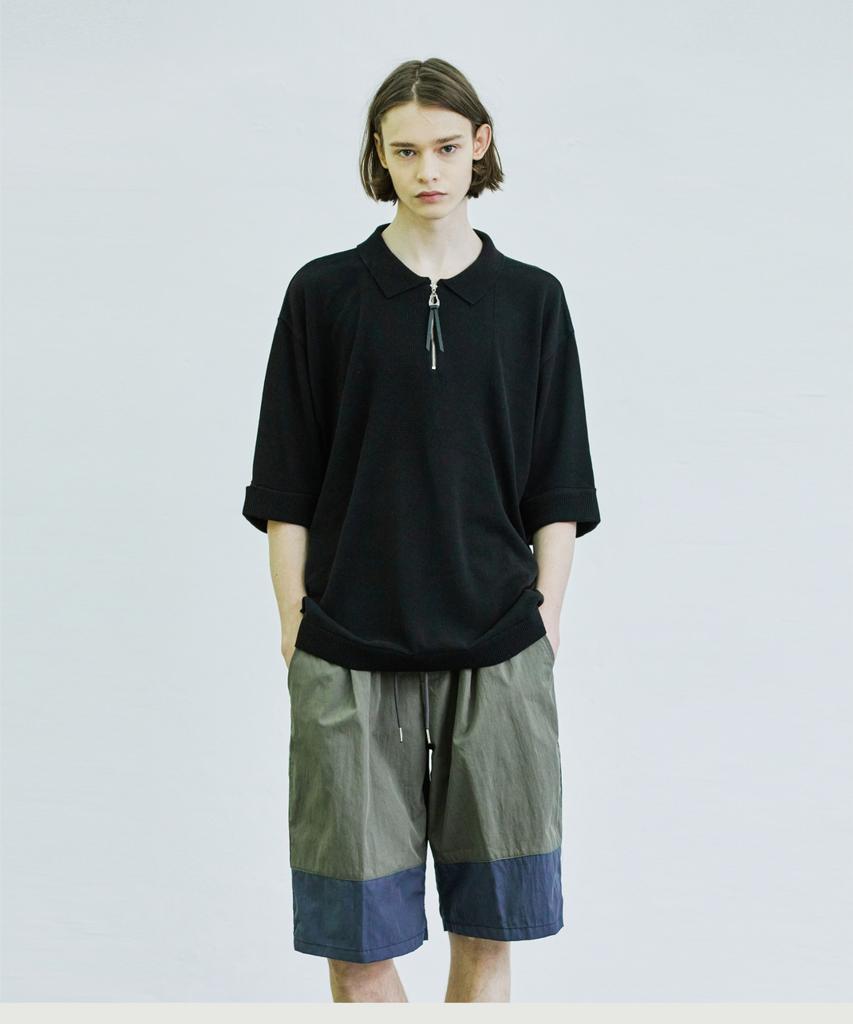 SSY Color Block Elastic Waist Half Nylon Pants Khaki
