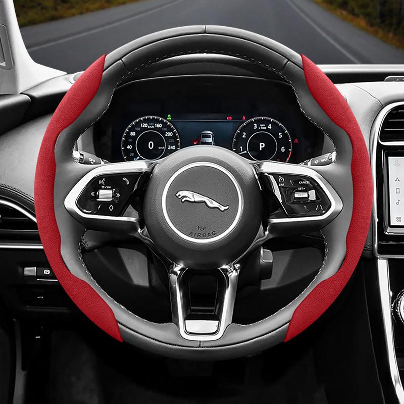 vcxja9 Suitable for Jaguar Anti-Slip Buckle Segmented Suede Steering Wheel Cover Suitable for Xf X250 Xe E Pace F Xj I 