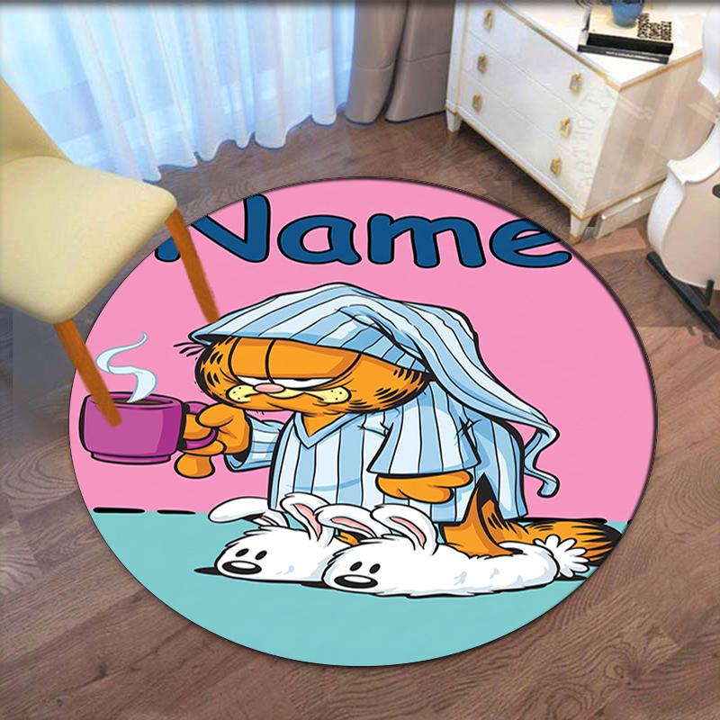 Custom Name Garfield Printed Round Rug Carpet Chair Rug Area Rug Entryway Doormats,for Office Chair Living Room Bedroom Kitchen Room.