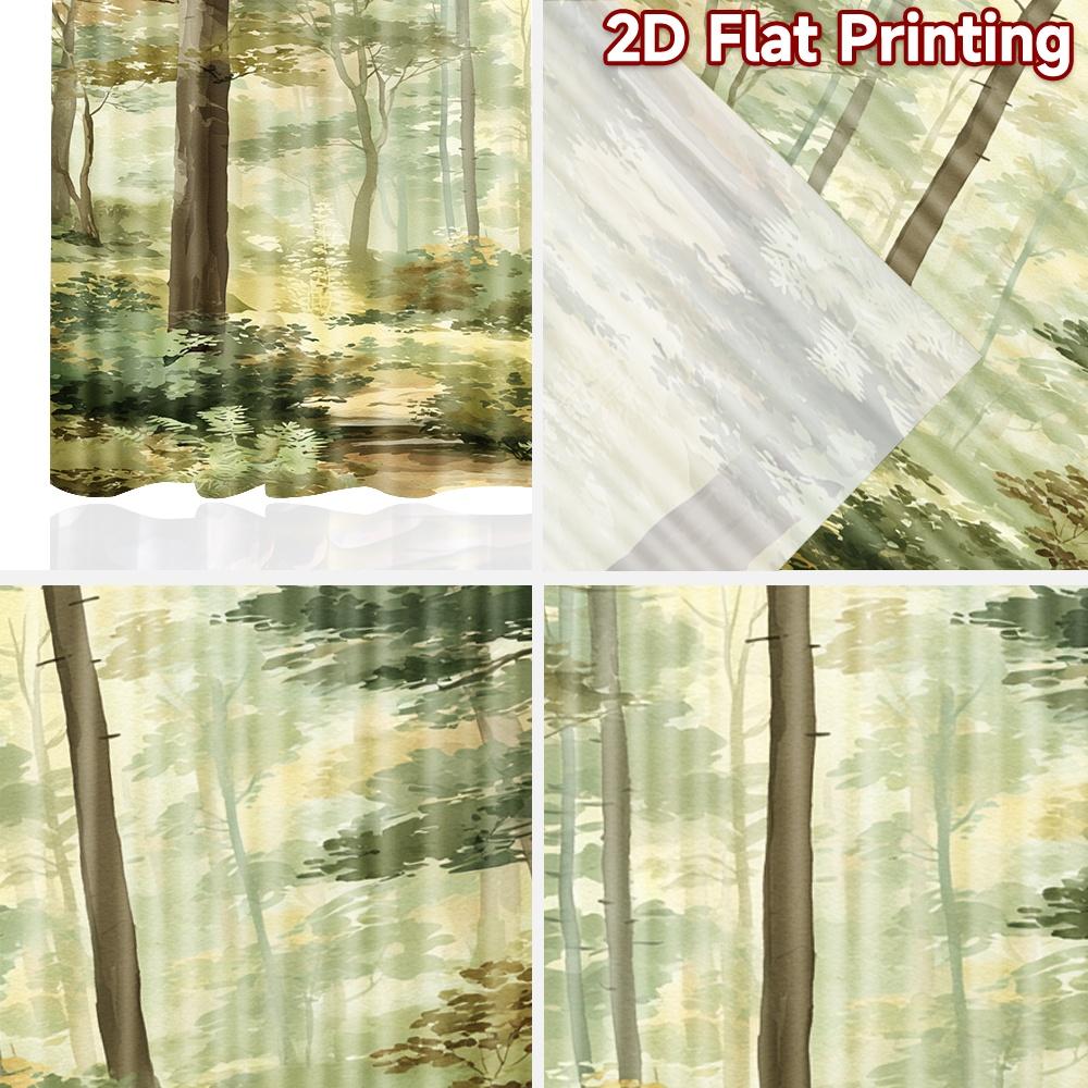Flat Printing Curtains Without Rod Forest Greenery Design New Yearfestival Popular Drapes Yarn Set Of 2 Made Polyester