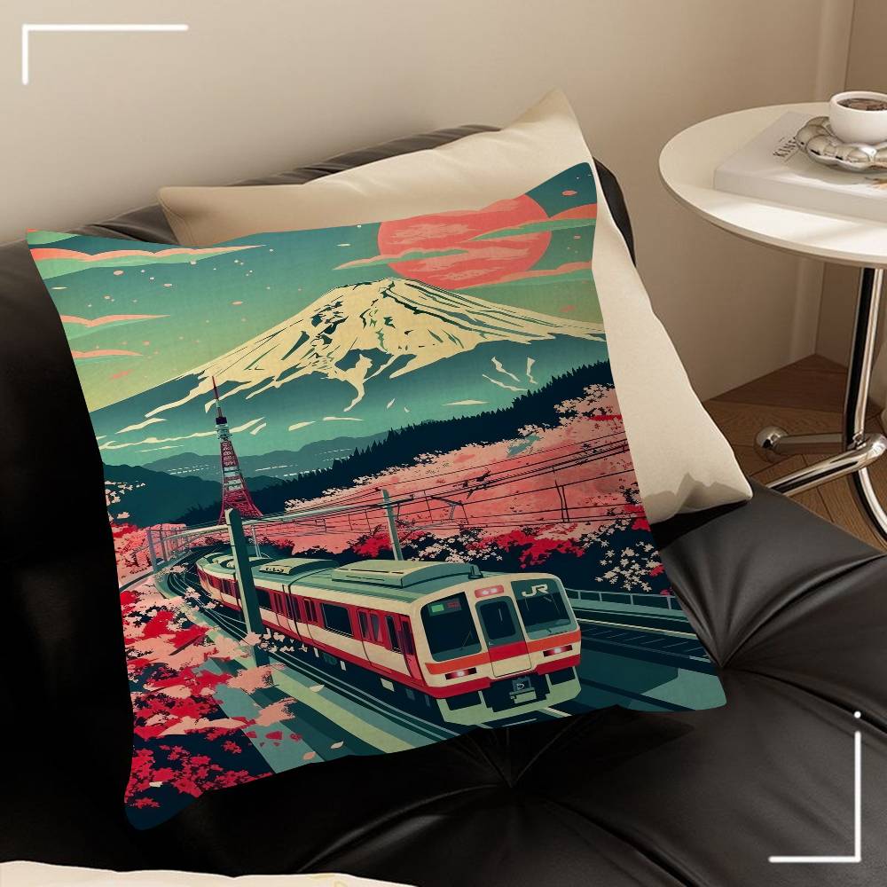 Vintage Japan Tokyo Japanese City Landscape Canvas Cushion Cover Pillow Cover Decor Pillowcase Printed Cushion Case For Couch