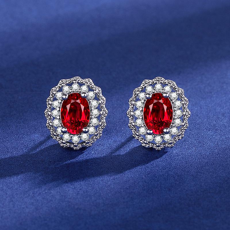Milgrain Diamond Ruby Trio: Open Ring, Pendant Necklace & Stud Earrings Set