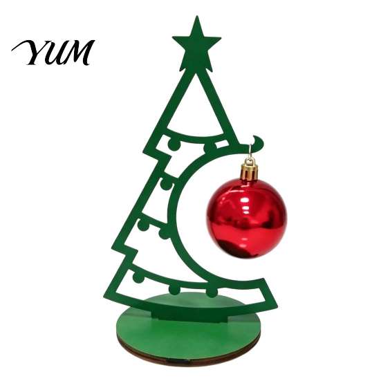 Small Metal Tree for Sideboard Christmas Table Decoration, Line Art Holiday Sculpture with Ritual Accessory Red Ball Ornament Xmas Party Desk, Shelf,