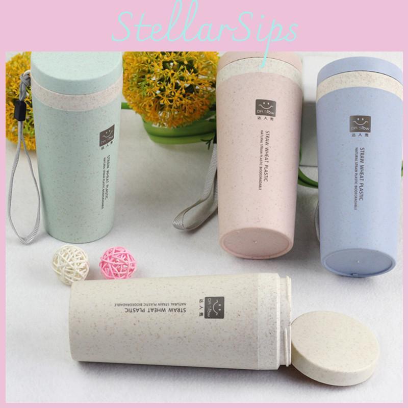 Eco-friendly Double Layer Wheat Straw Insulated Cup For Outdoor And Home Use With Lid