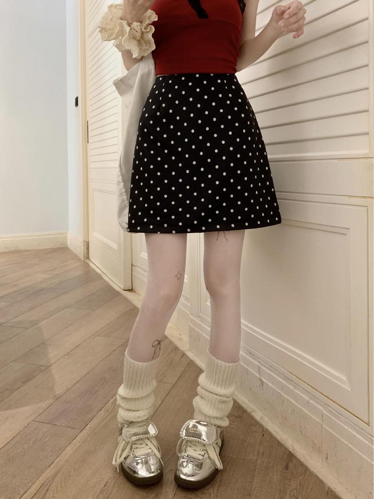 2025 Summer Women's Sweet & Spicy Apricot Polka Dot A-Line Skirt - Hip-Wrapping Casual Mini Skirt