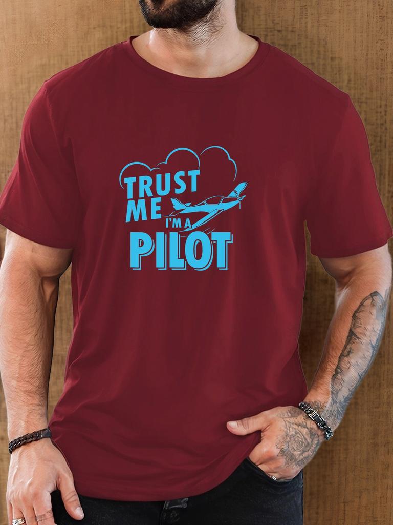 T-Shirt Print 100% Cotton Pilot Slogan Pattern Summer Round Neck Breathable Men's Short Sleeves Loose Cotton Tee Daily Top