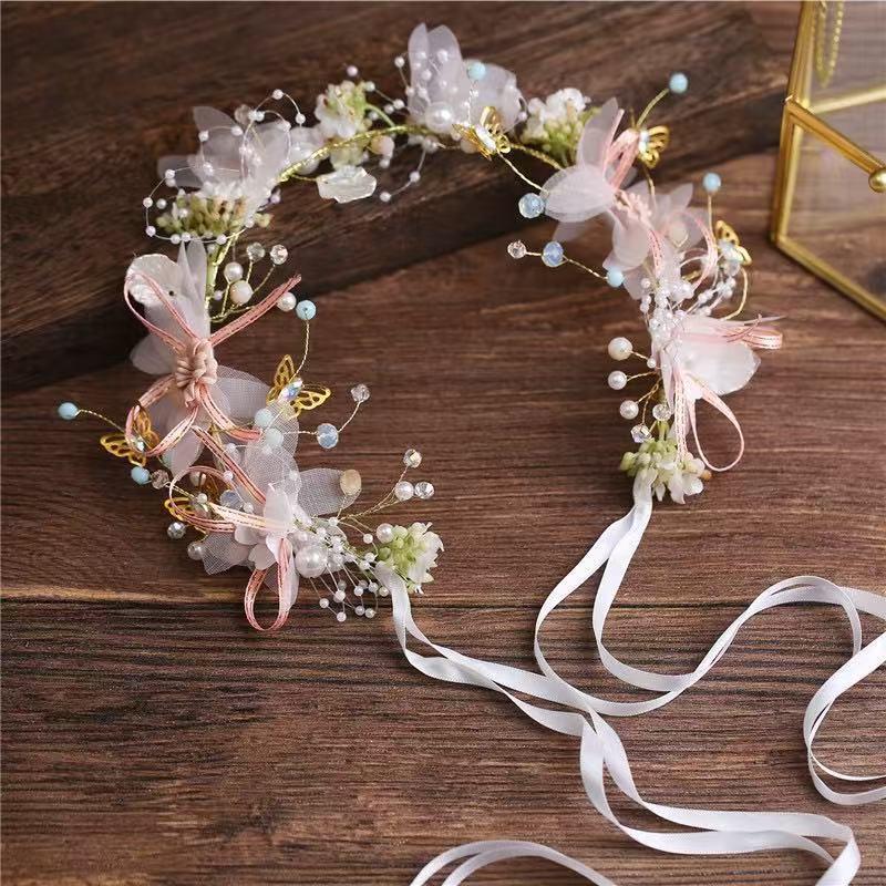 Korean Fairy Bridesmaid & Flower Girl Flower Crown Headband - Handmade Wedding Hair Accessory