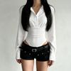Women's Solid Color Design Button Jumpsuit Shirt Long Sleeve Lapel Slim Fit Fashion Top