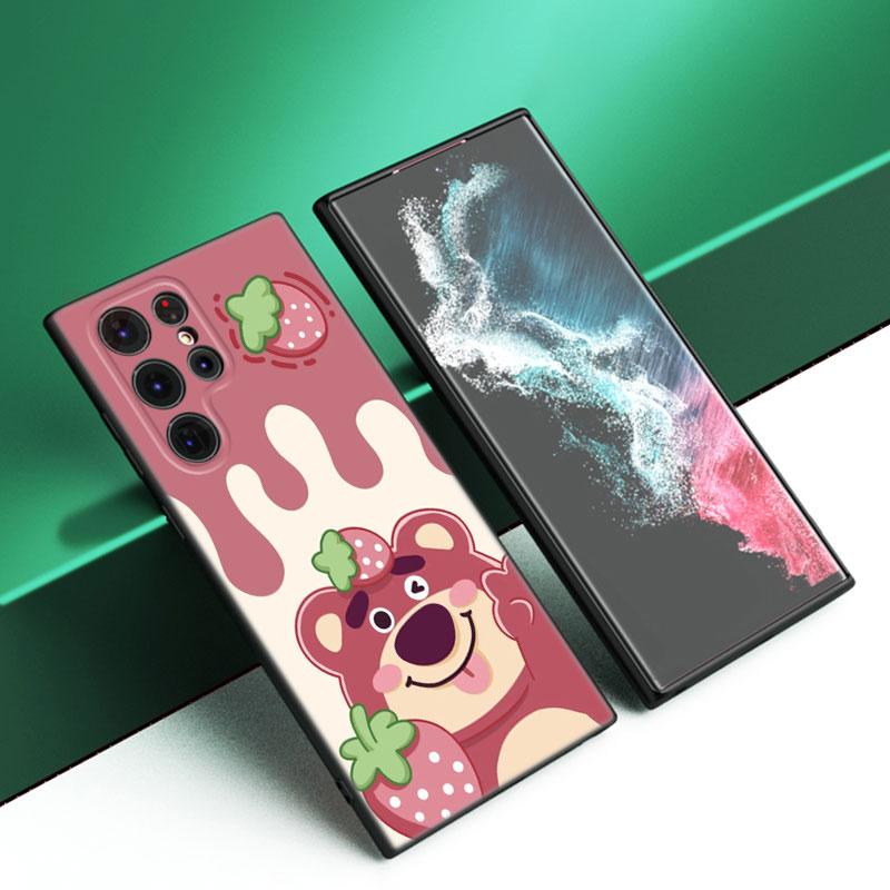 L-Lotso S-Jahodový medvídek Černý silikonový kryt na telefon Pro Samsung Galaxy S23 S21 S20 FE S24 S22 Ultra S10E S10 S9 S8 Plus