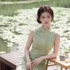Green sleeveless national style new Chinese Suzhou long cheongsam improved young women's high sense can be worn daily in summer