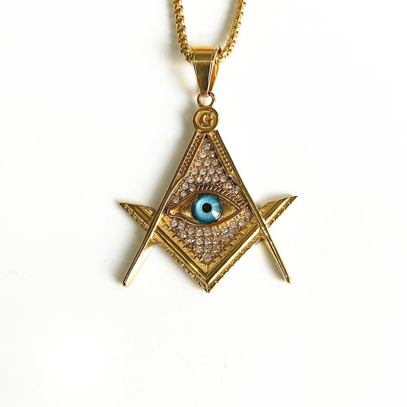 Hip Hop Altes Ägypten Runde Schmuckstücke Collares Goldfarbe Edelstahlkette Ägyptisches Auge des Horus Halsketten & Anhänger