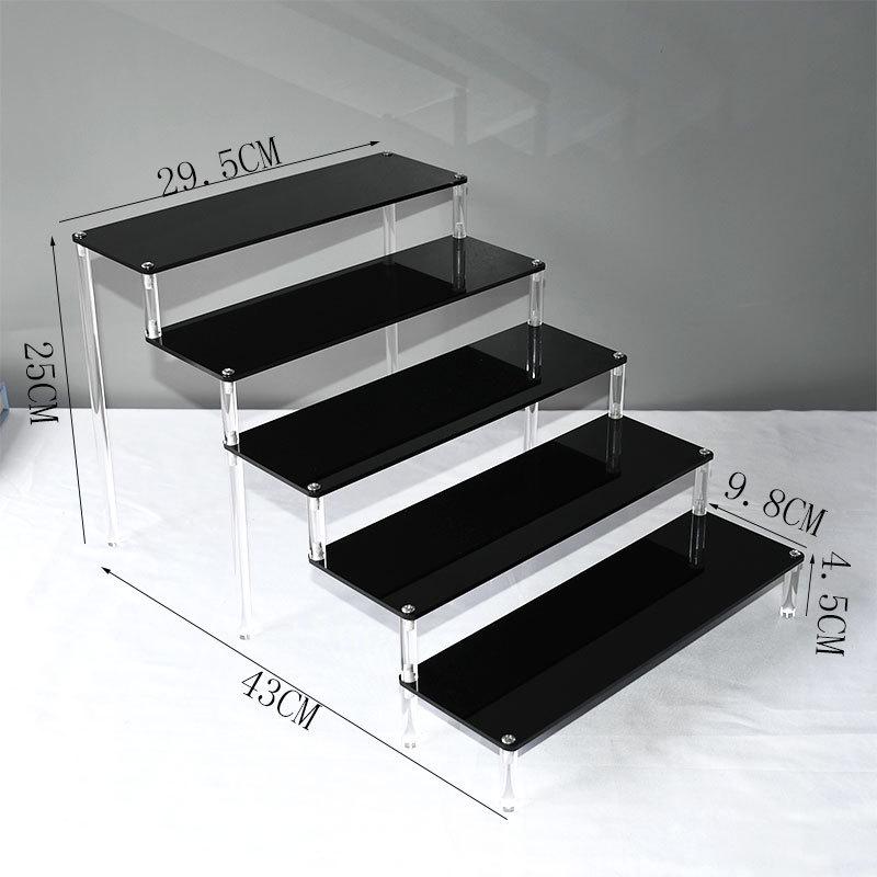 Black Acrylic Multi-Layer Display Stand for Model Figures, Bracelets, and Jewelry Storage.