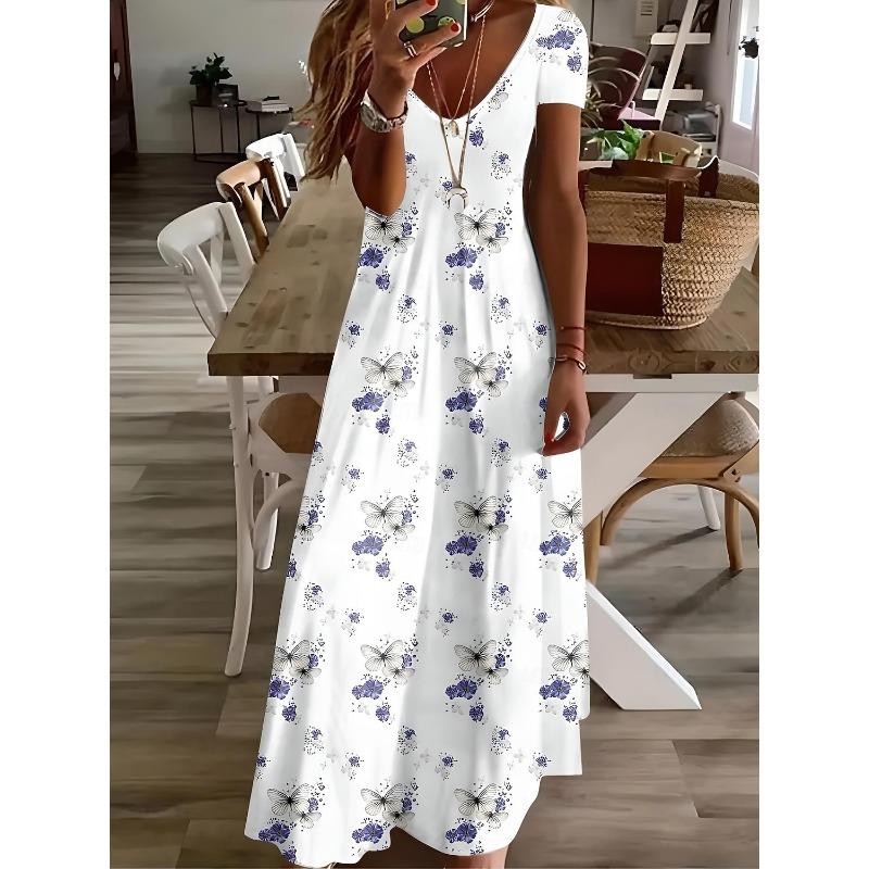 Women's Midi Dress Sundress A Line Dress Vacation Casual Boho Beach Going Out Standard Fit Floral Graphic Short Sleeve V Neck Summer Spring