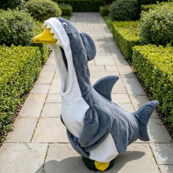 Summer Holiday Garden Accents Shark Porch Goose Outfit, Cute Gray Costume with 3D Fin Durable Statue Suit Design for 23" Gooses Decoration, Patio Yard