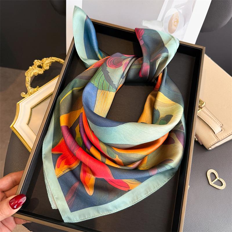 New Simulated Silk Printing Silk Scarf Square Scarf High-end Shawl Sunscreen Neck Small Square Scarf Headscarf Female
