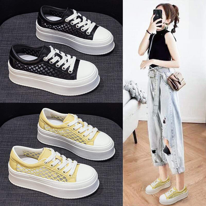 Women's summer new mesh yarn breathable thick sole heightening versatile sports and leisure shoes single shoes