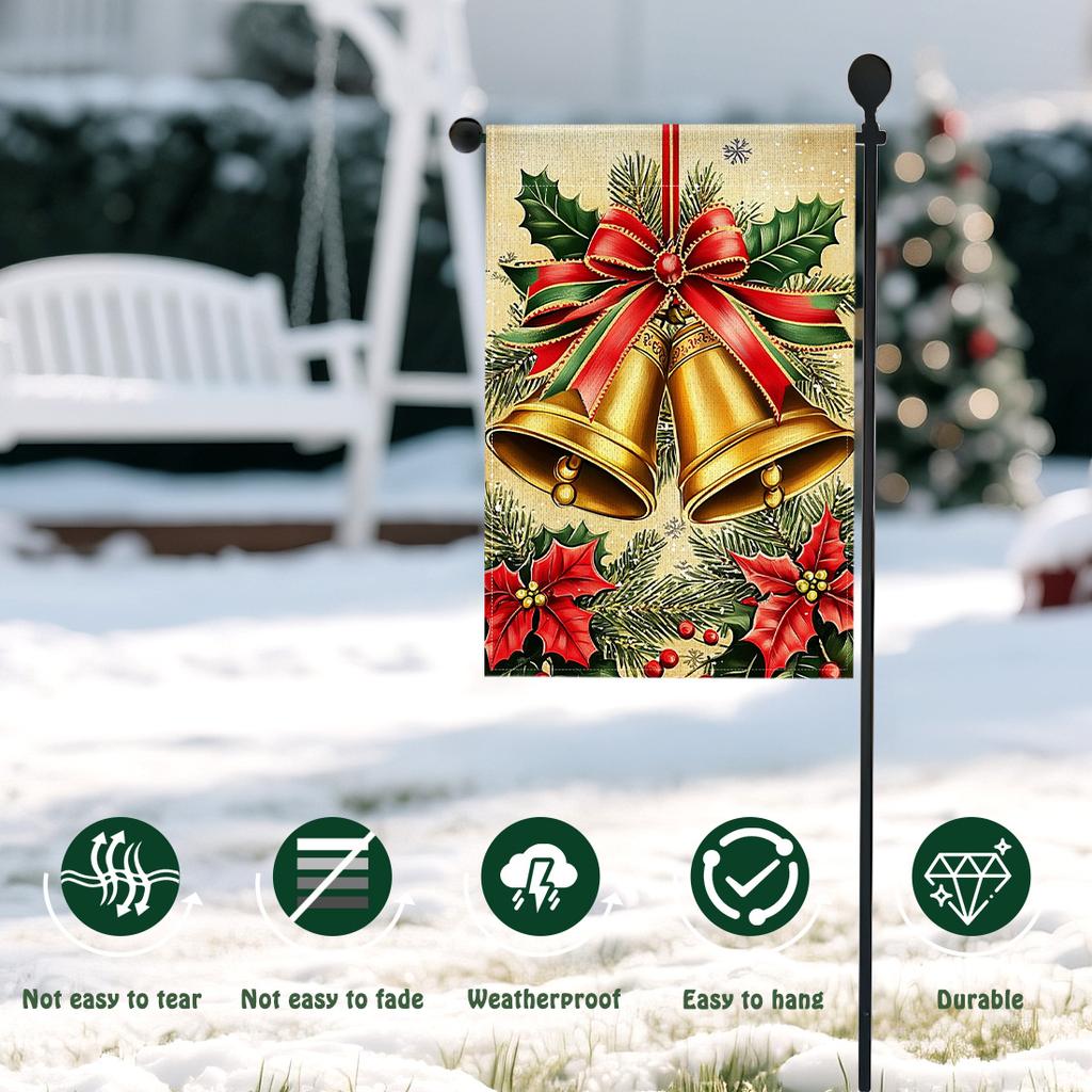 Christmas bell patternGarden Flag 12x18 Inch Double Sided for Courtyard Outdoor Welcome Flag Decoration (Excluding flagpole)