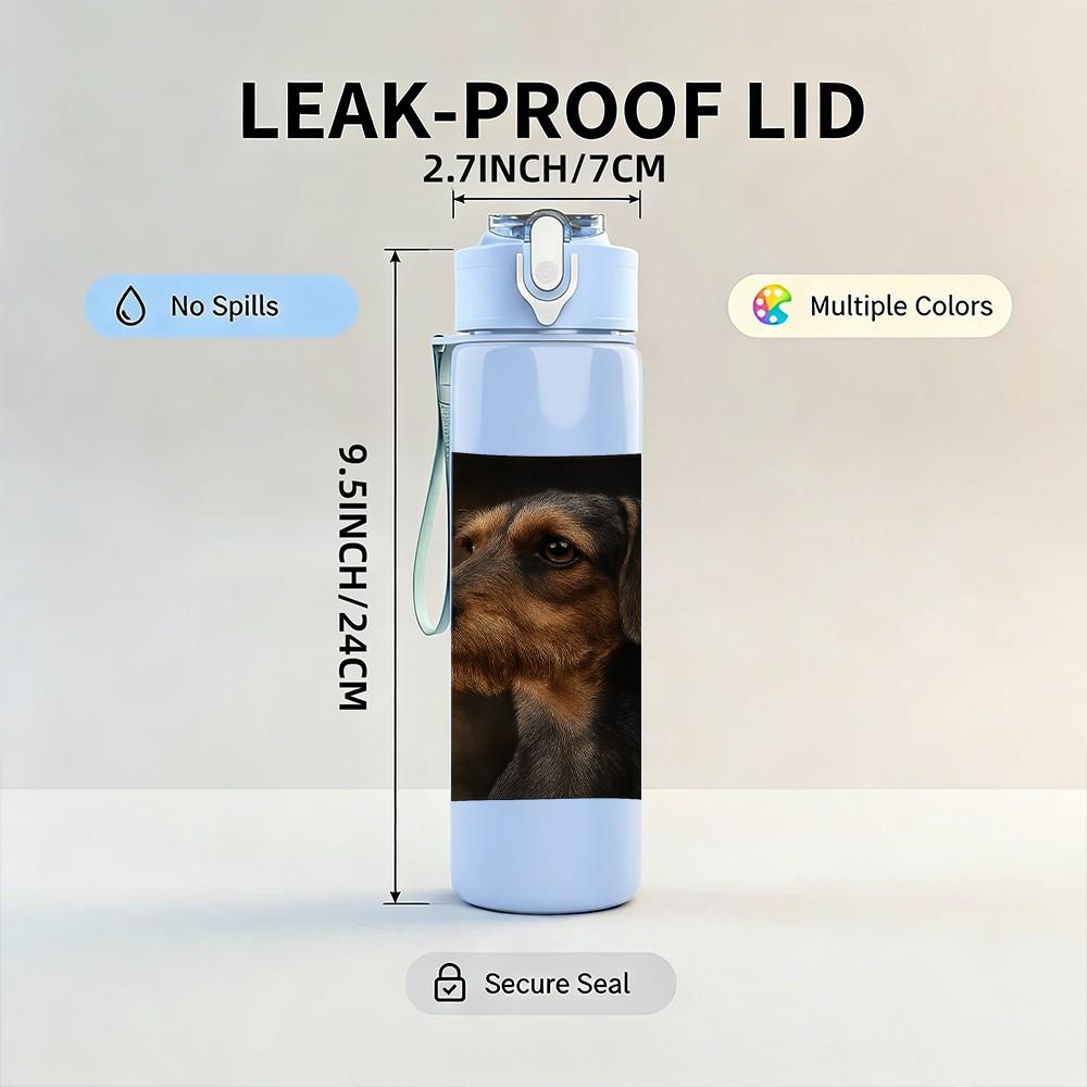 1PC Dog Lying On Dark Pillow 750ml Color Plastic Sports Water Bottle Leakproof Flip Straw Lid Suitable for Sports Office Home Use