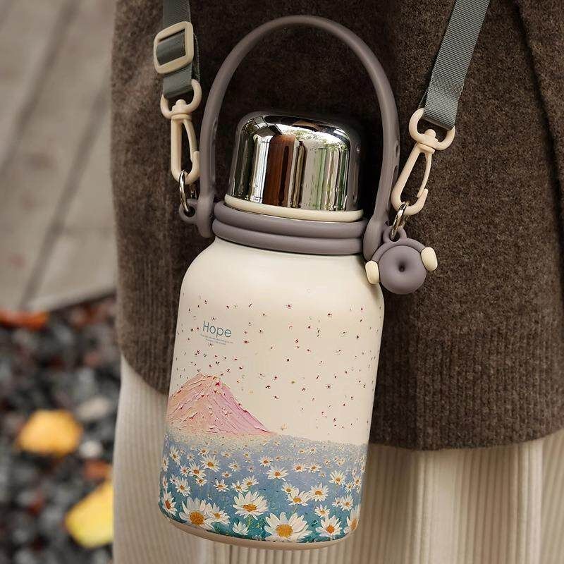 German Insulated Water Bottle, Large Capacity Thermos Cup, Stylish and High-End Design for Girls, Stainless Steel Tea Brewing Cup for Students