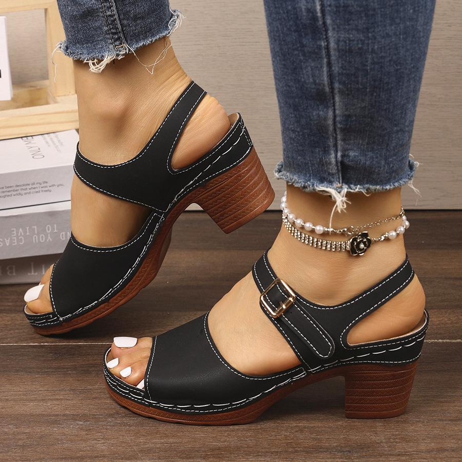 Chunky Heels, Fish-mouth Style Sandals, Women's Shoes, New Beach Slippers