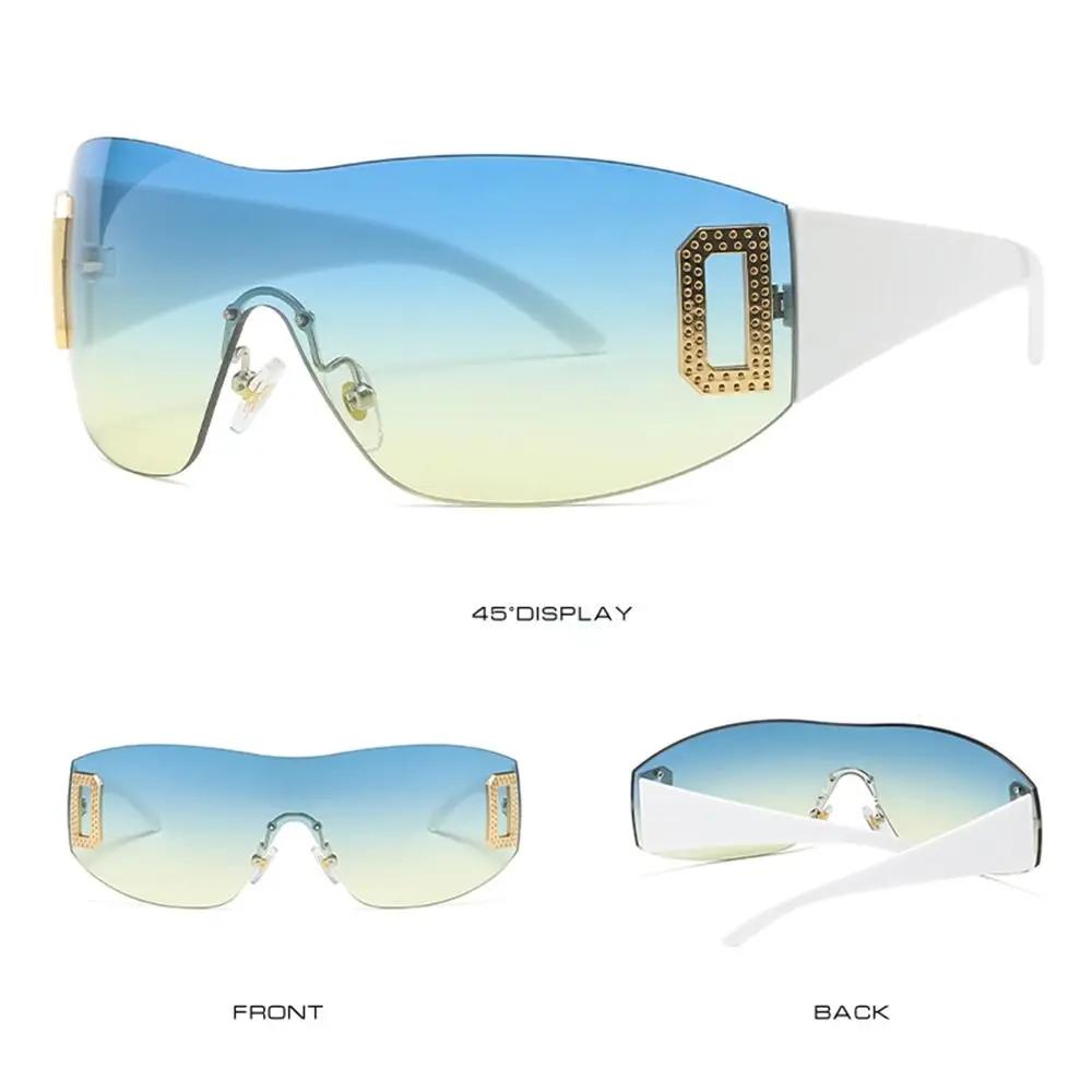 Trendy Frameless Eyewear Jeweled Shades Sport Sunglasses Y2K Sunglasses for Women Wrap Around Punk
