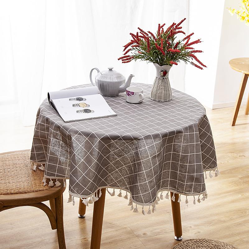 Polyester Cotton Imitation Linen Table Cloth Round Tablecloth Printed Fringed Tablecloth Cover Towel