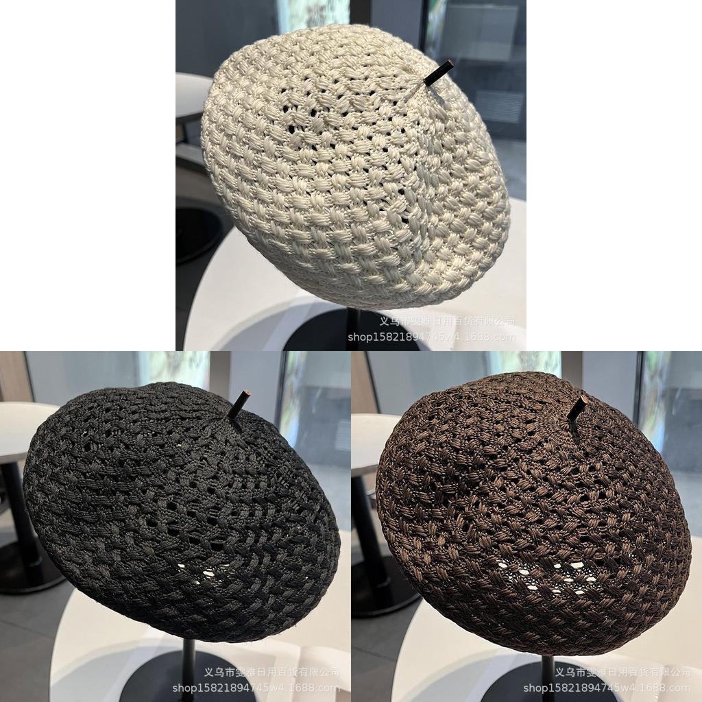 Small Fragrance Style Beret Hat For Women Summer Breathable Knitted Fashion Accessory