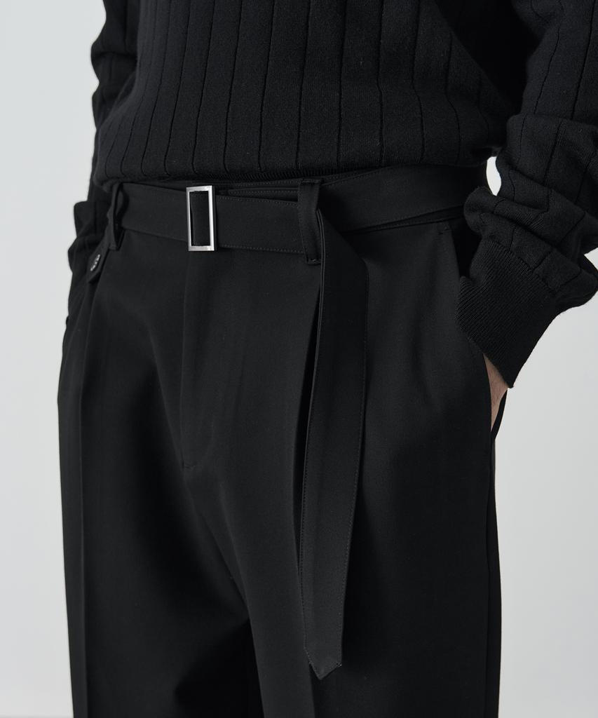 DRAW FIT Belted Semi-Wide Slacks [Black]