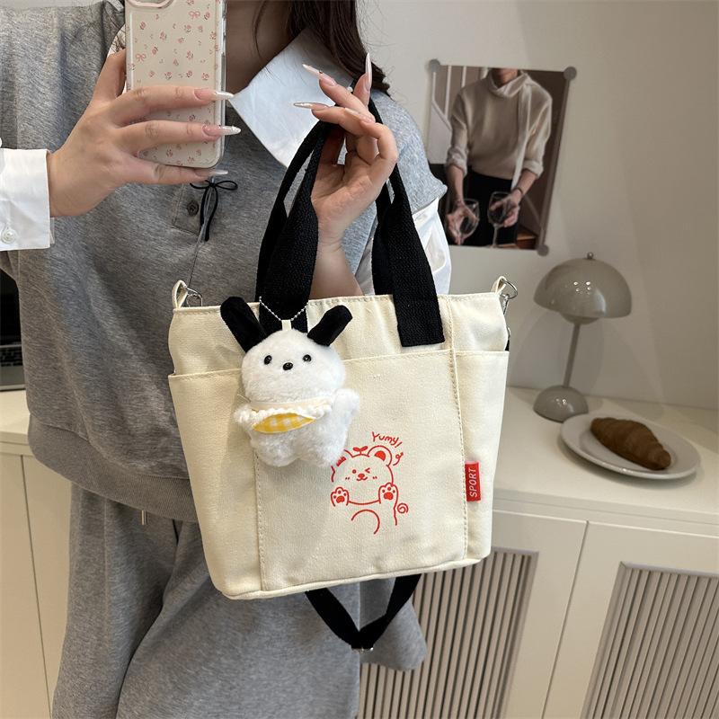 Korean Contrasting Color Portable Canvas Bag Women's 2025 New Casual Versatile Messenger Bag Popular Commuter Bag