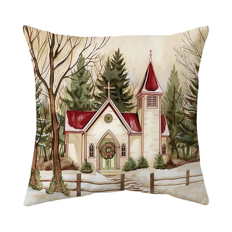 New Christmas Pillow Cover Super Soft Short Plush Printed Sofa Decorative Cushion Cover Home Cushion