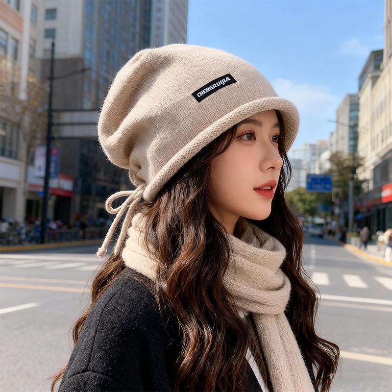 

Новая шляпа Женская весенне-летняя послеродовая шерстяная шапка Пара шапка-бини Шапка-стопка для большого обхвата головы Вязаная теплая шапка M（56-58cm）