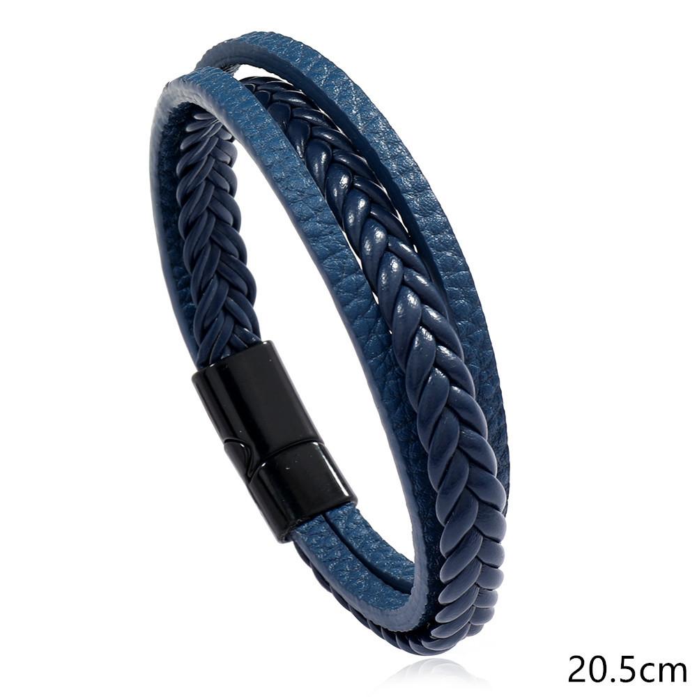 New Fashion Men Leather Bracelet 3 Layers Magentic Buckle Wrap Braslet Hiphop Rock Braided Charm Braclet Pulseria Homme Joias