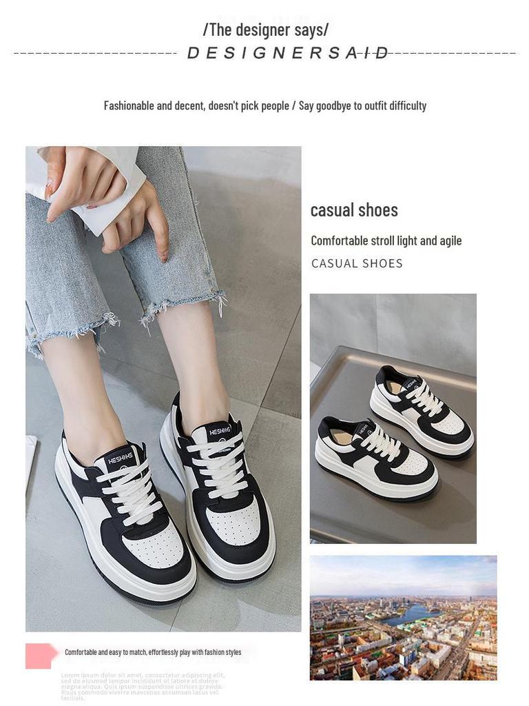 2023 Damen Weiße Rindsleder-Sneaker: Dicke Sohle, modisch, bequeme Schnürung für vielseitige Freizeit-, Sport- und Skate-Aktivitäten.