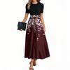 Women's Fashion Casual Belted Short Sleeve Round Neck Geometric Splicing Elegant Temperament Dresses