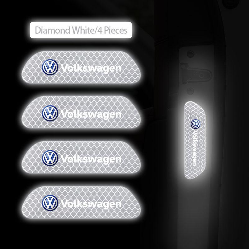 WGLRK1 4Pcs Volkswagen Safety Warning Night Reflection Car Stickers For VW Scirocco GTI Polo Golf CC T5 GTE Passat Variant b6 Jetta