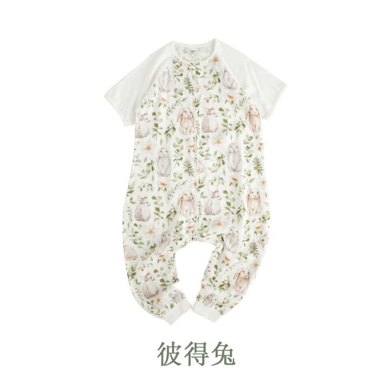 Bamboo Cotton Baby Sleep Sack Short Sleeve Footed Pajama Toddlers 1-3 Years Air Conditioned Room Anti-Kick