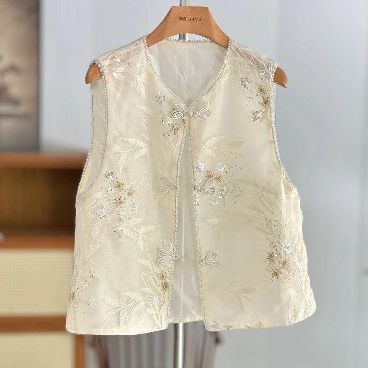 Chinese Vest Vest Summer Versatile Temperament Retro New Vest Thin Top Embroidery