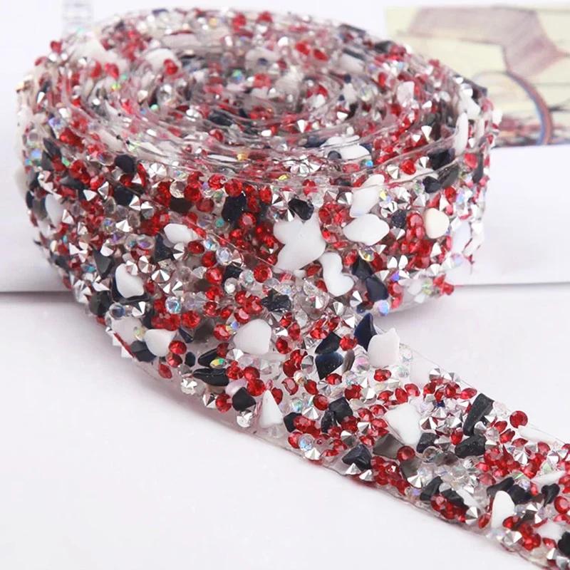 Hot Fix Rhinestone Ironing Chain DIY Clothing Shoes Bag Ironing Sewing Jewelry Accessories Gemstone Trim Belt Diamond Glue 1Yard