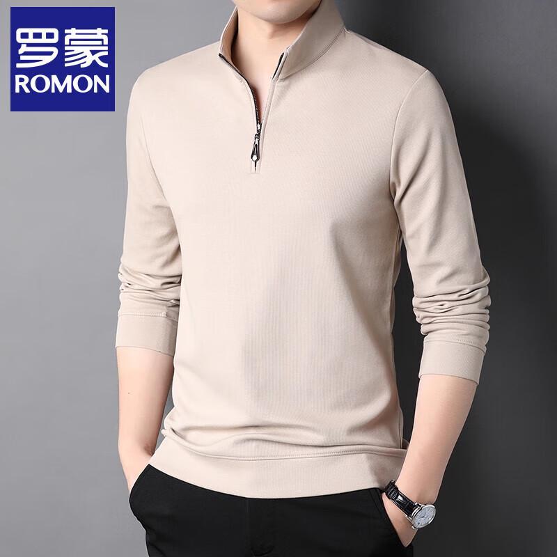 ROMON Men's Long-Sleeve Loose Fit Quarter-Zip Polo T-Shirt