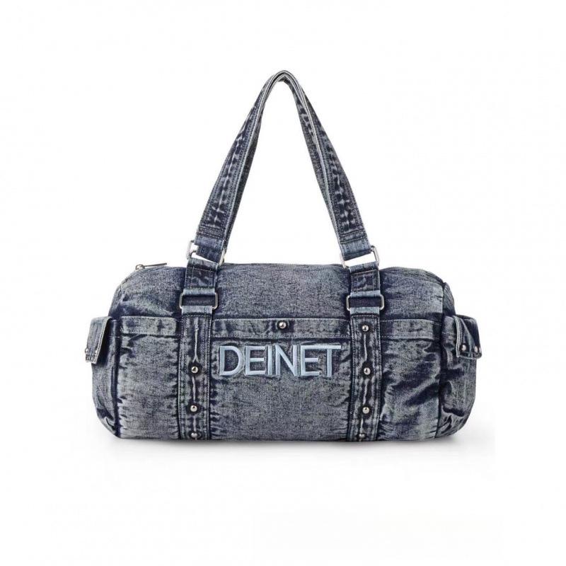 

Korean Retro Denim Leopard Print Crossbody Handbag by JIWOO 32*16*14 cm синий