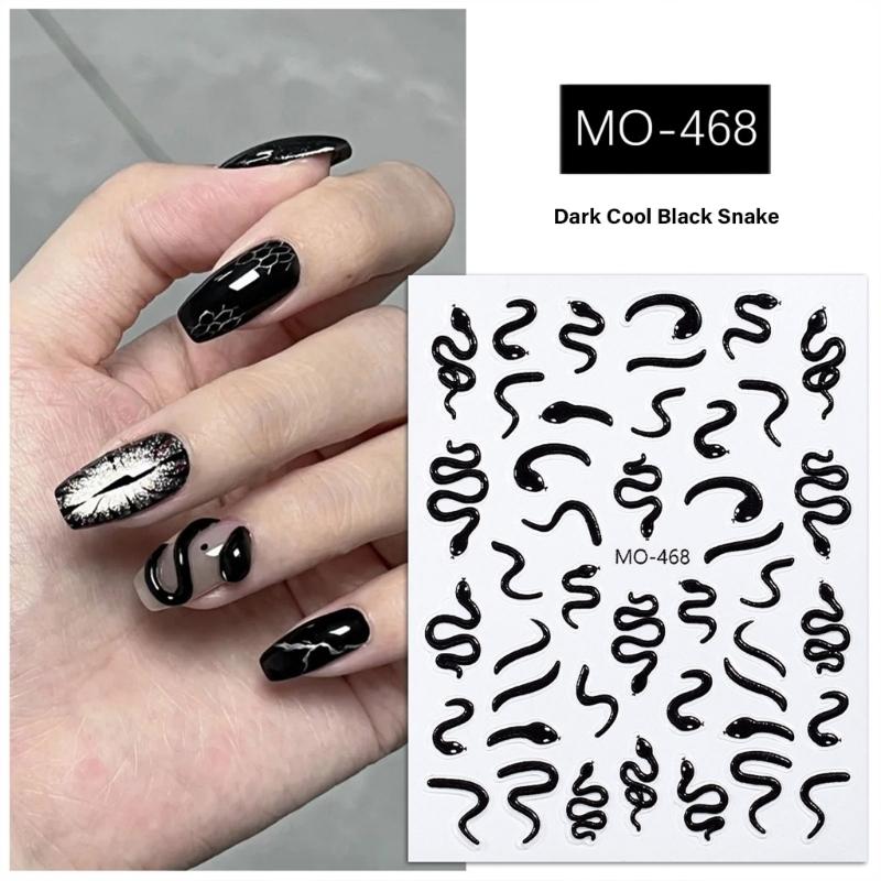 Nails Art Stickers Snake Nail Sticker Black Snake Nail Decals Self-Adhesive Nail Sticker Nail Art Decorations