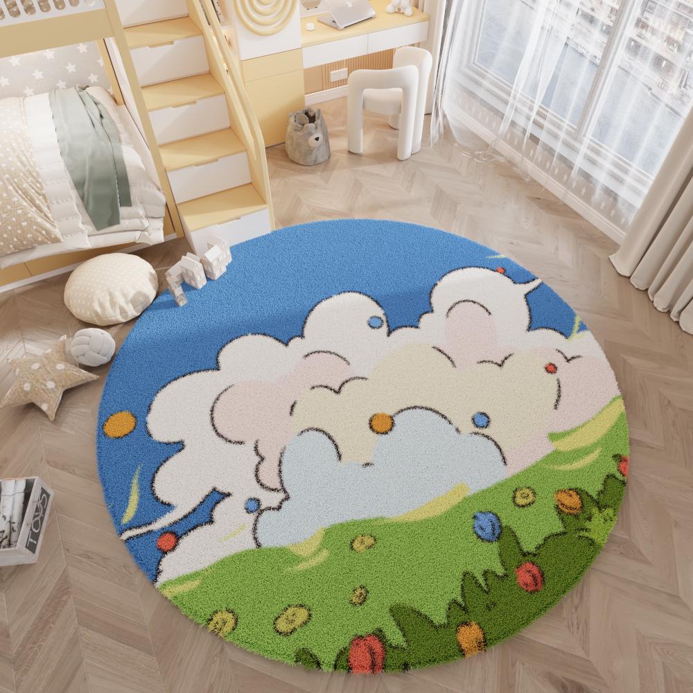 Runder Cartoon-Teppich im nordischen Stil für Wohnzimmer, Arbeitszimmer oder Schlafzimmer – Kinder-Couchtischmatte und Nachttischvorleger