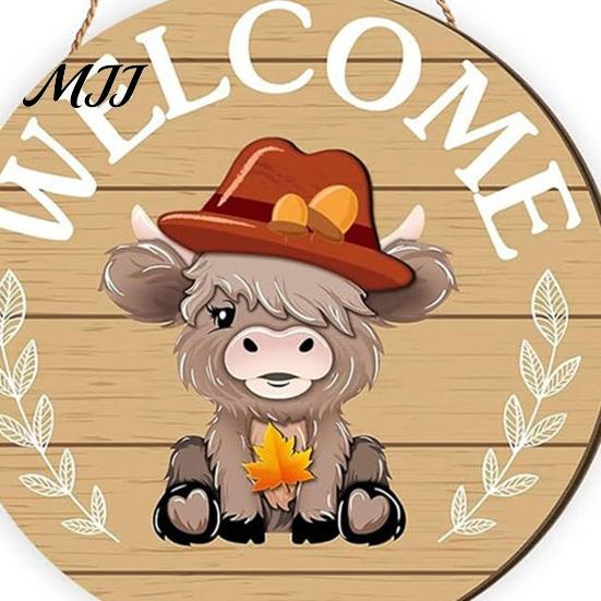 Festive Wooden Door Decoration 1 Set Interchangeable Welcome Sign with Seasonal Hat Accessories Gnome Hats Highland Cow Hanging Front Home