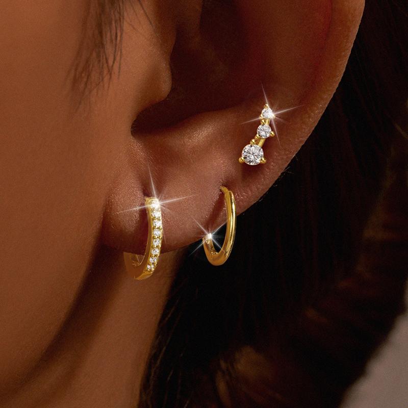 3PCS Stainless Steel Huggie Minimal Hoop Earrings Set for Women Little Crystal Zirconia Thin Cartilage Earrings Piercing Jewelry