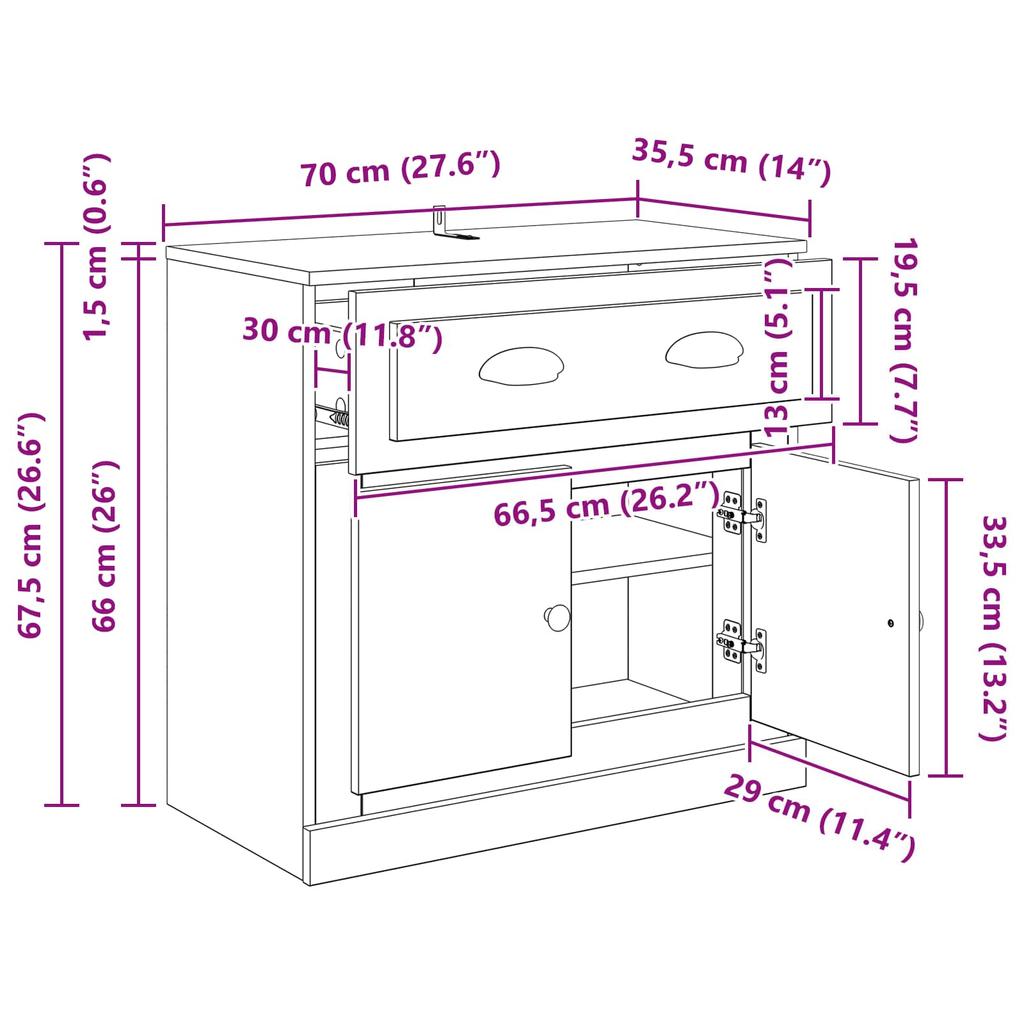 Highboard Black Oak Effect 70 x 35.5 x 67.5 cm