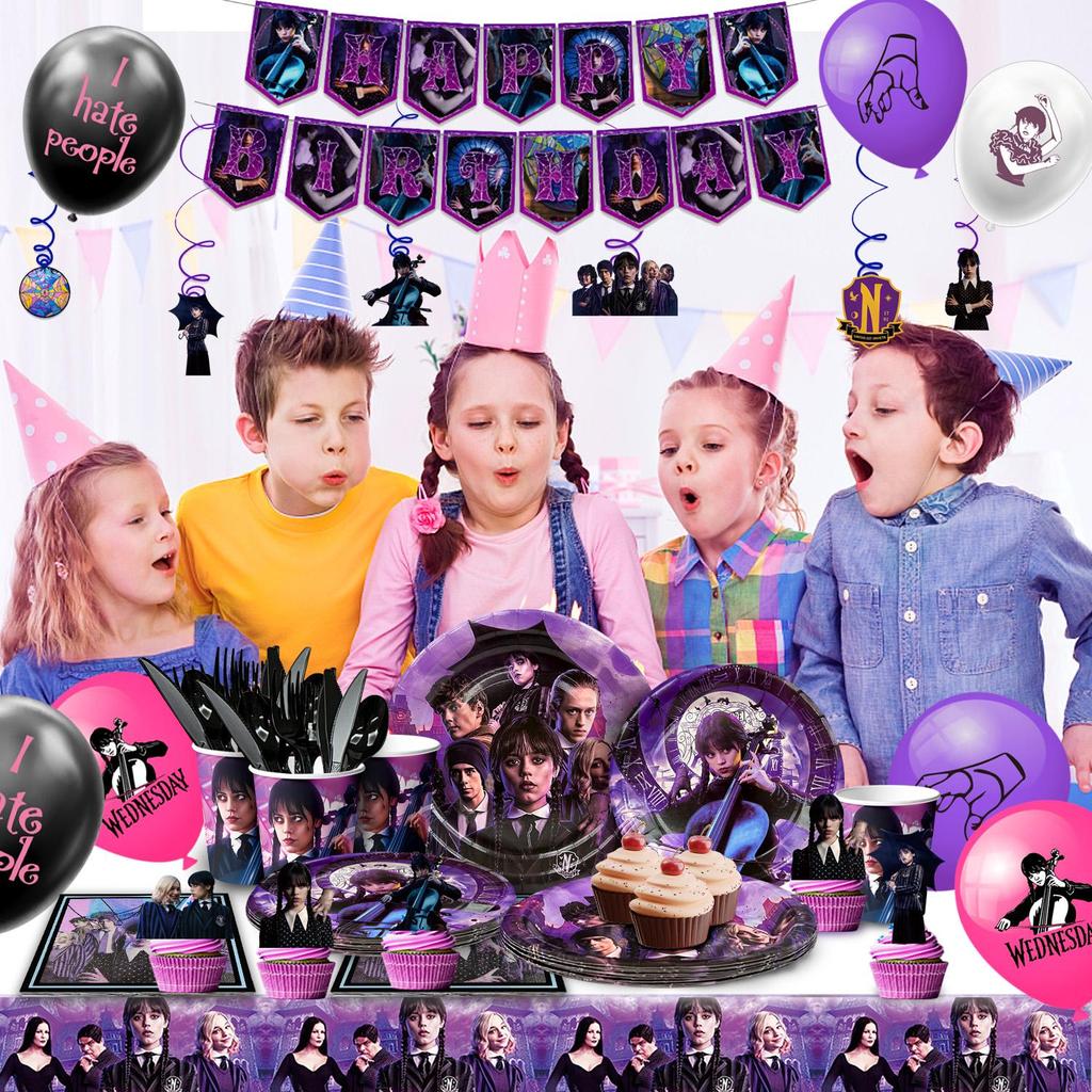 Cartoon Birthday Decorations,117pcs Cartoon Party Decorations&Tableware-Cartoon Plates Swirls and Cartoon Theme Tablecloth Etc Cartoon Party Supplies