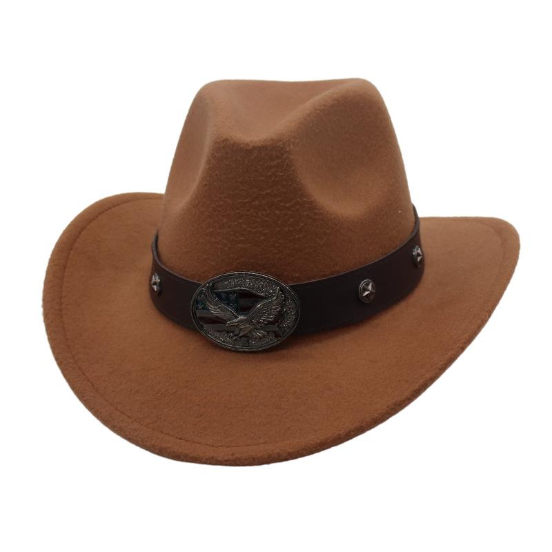 Rolled Brim Ethnic Style Decorative Design Felt Hat Western Cowboy Top Hat