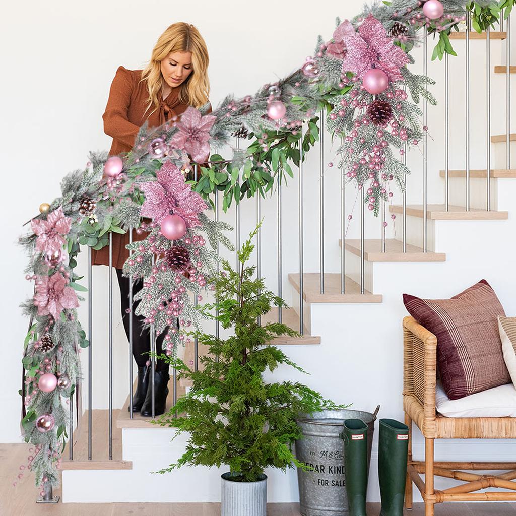 Artificial Xmas Decor Flower and Pine Needles Artificial Xmas Hanging Decor for Home